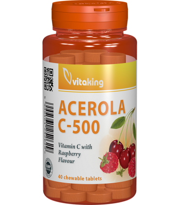 Vitamina C 500 mg cu acerola cu gust de zmeura - 40 comprimate masticabile