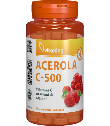 Vitamina C 500 mg cu acerola cu gust de căpșuni - 40 comprimate masticabile
