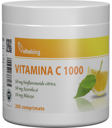 Vitamina C 1000 mg cu bioflavonoide, Acerola si Măceșe - 200 comprimate
